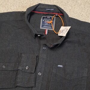 SUPERDRY Men's Academy Oxford Premium Long sleeve Shirt Gray Size XXL Runs Small